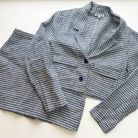 Reformation Elton Gingham Linen Set Cropped Blazer and Mini Skirt - Picture 6 of 11